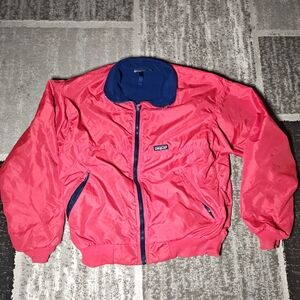 Vintage 90s Patagonia Bomber Jacket Kids MediumRed Blue Fleece Lined Made in USA